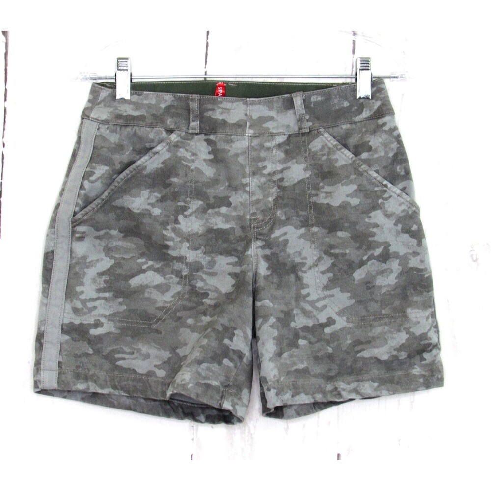 Spanx Women's Stretch Twill Shorts Pockets Flat Front Stone Wash Camo Size S